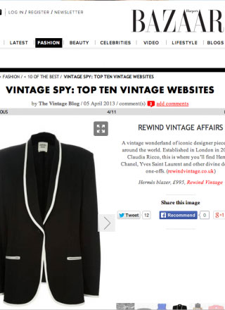 Rewind Vintage featured in Harpers Bazaar magazine